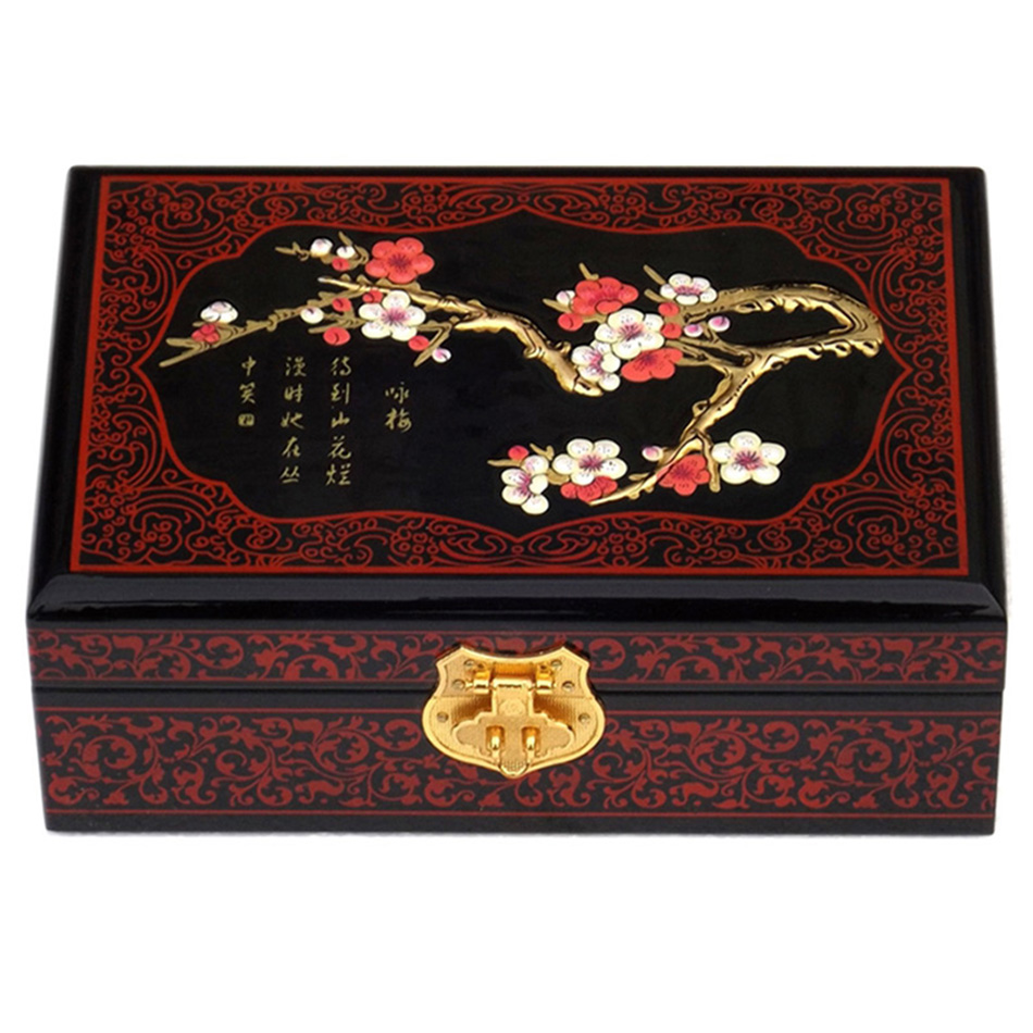 Hand Paintings Lacquerware Chinese Wooden Box with Lock Vintage Decoration Storage boxes Wedding Birthday Gifts Jewelry Box Cosmetic Case-image-587911244