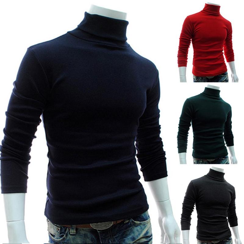 

Autumn Men Solid Color Turtle Neck Long Sleeve Sweater Slim Knitted Pullover Top Solid Color, Slim Fits,All-match Men's Clothing, Dark gray
