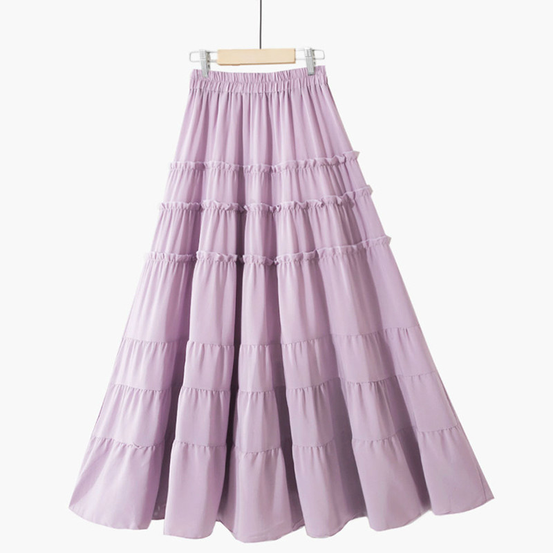 

PEONFLY Beautiful Long Maxi Skirt Women Fashion 2020 Summer Korean A Line High Waist Tiered Chiffon Skirt Female Purple Yellow, Black