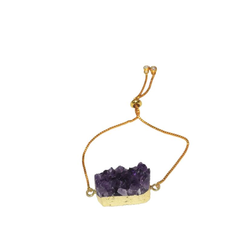 

New Style Fashion Jewelry Natural Geode Druzy amethysts connector adjustable bracelet purple crystal quartz chain bracelet women