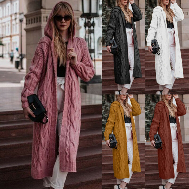 

Women Chunky Knit Cardigan Sweater Jumper Knitted Coat Ladies Long Sleeve Winter Cardigans Jacket Coat, Pink