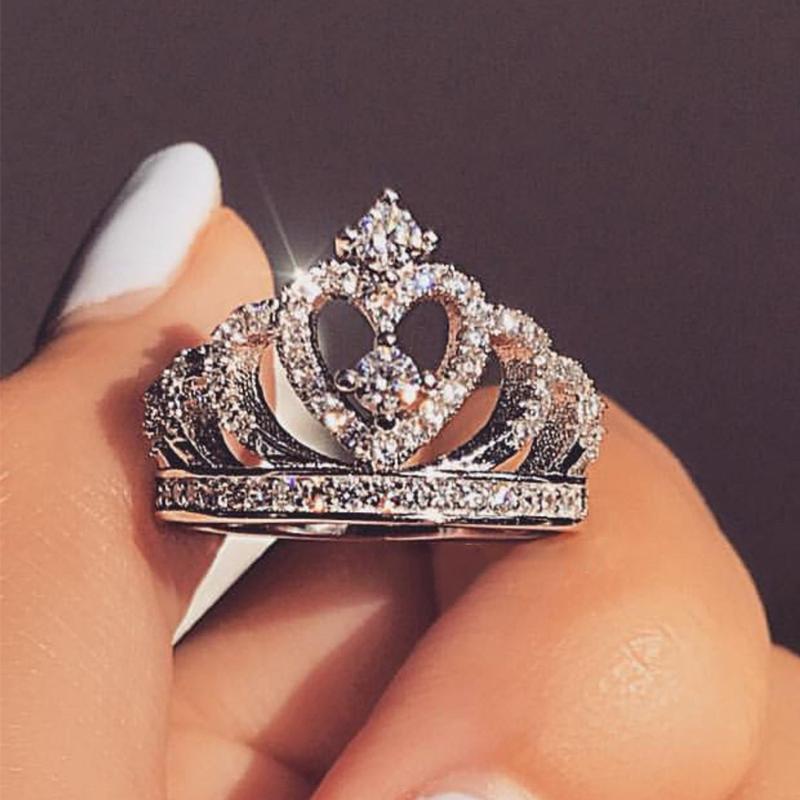 

2020 New Fashion Crown Shape Rhinestone Crystal Rings for Women Girl Wedding Bridal Party Ring Jewelry Engagement Ring Wholesale