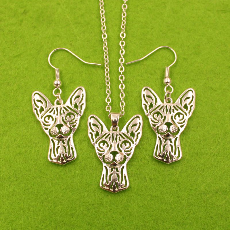 

Mdogm Sphynx Cat Animal Jewelry Sets Necklace Drop Earrings Pendant For Women Female Male Cute Fashion Wedding, As pic