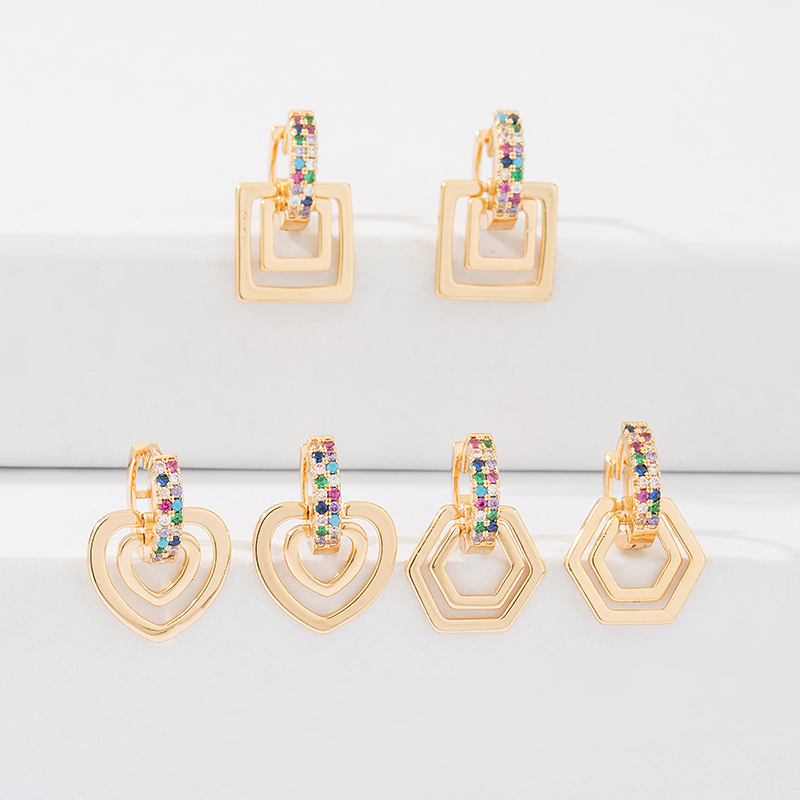 

Fashion Simple Gold Geometric Heart Drop Dangle Earrings Female CZ Rainbow Huggie Earrings Statement Party Zircon Jewelry
