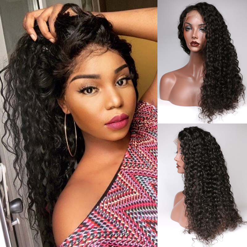 

KL U Part Wig Human Hair 2*4 Part Space Wig 10A Deep Wave Brazilian Remy Human Hair 180 Density Full Machine Wigs For Women, Natural black color