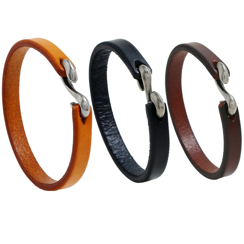 

2020 New Design Handmade Unisex Genuine Leather Bracelet Cuff Wristband Punk Leather Wrap Bangle for men
