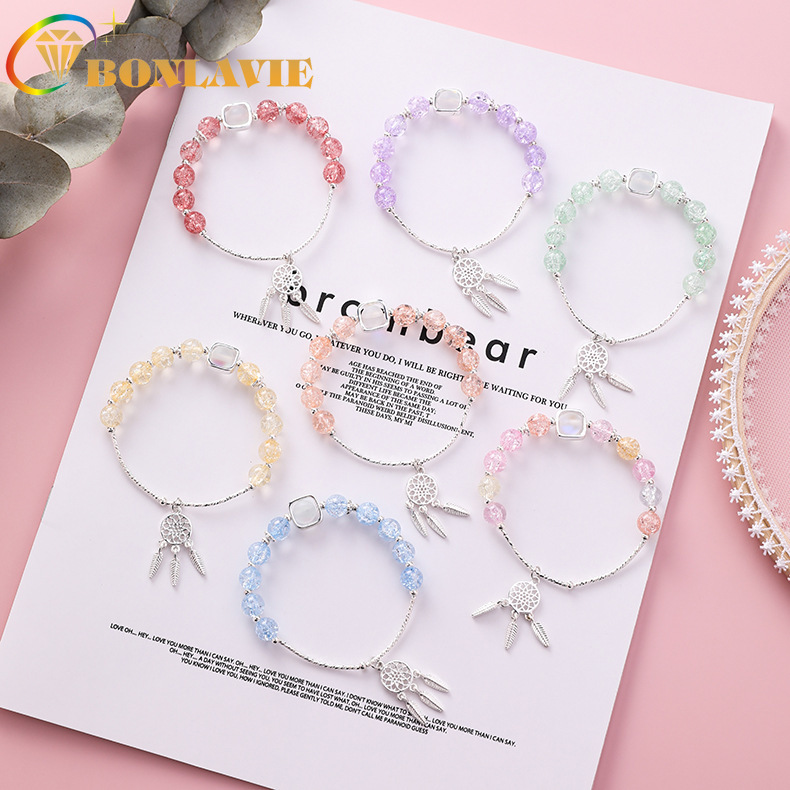 

Strawberry Crystal Bracelet Women Female Pink Bracelet Dreamcatcher Beaded Single Circle Girlfriend Student Birthday Gift