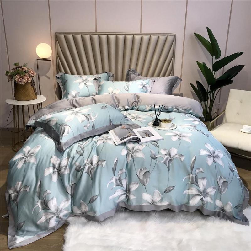 

Luxury Bedding Set soft Tencel Bed Linens Bed Sheet Set printed Bedclothes Queen/King Size cover 4pcs, 21