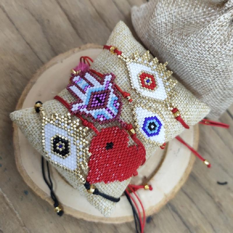 

SHINUSBOHO MIYUKI Bracelet Women Turkey Lucky Evil Eye Jewelry Pulsera Mujer Moda 2020 Red Heart Fatima Hamsa Bracelet Gift