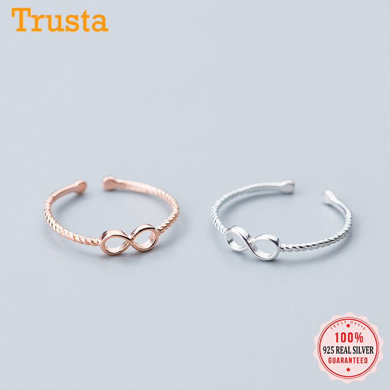 

Trustdavis 100% 925 Sterling Silver Fashion Rose Silver Twist Infinity Opening Finger Rings For Women Party Gift Jewelry DS722