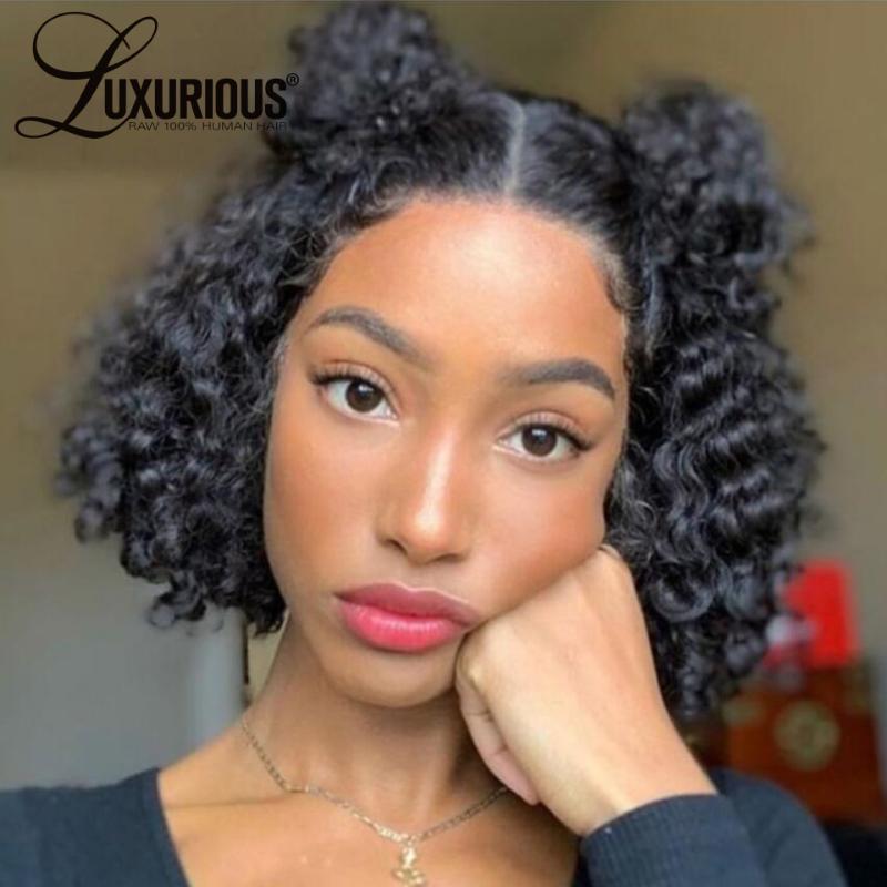 

Curly Short Bob Lace Front Human Hair Wigs 150 Density Brazilian Remy Curly Bob Closure Wig Pixie Cut Wig Bleached Knots, New 13x4 t part wig