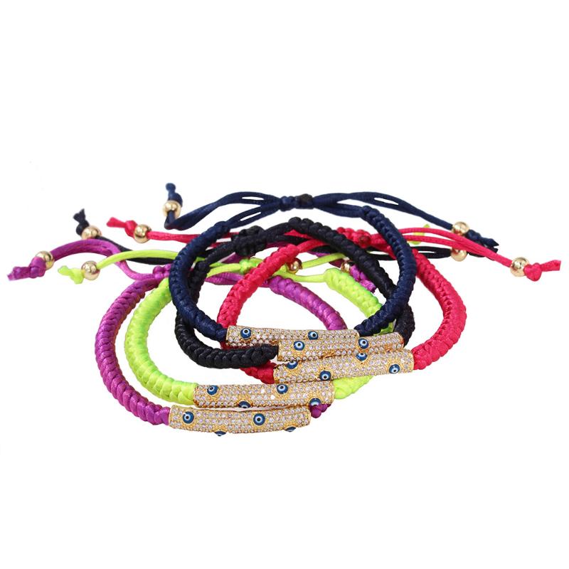 

Evil eye CZ pave charm bracelet lucky knot cord handmade slipknot friendship bracelet Men kid women children couple Jewelry gift