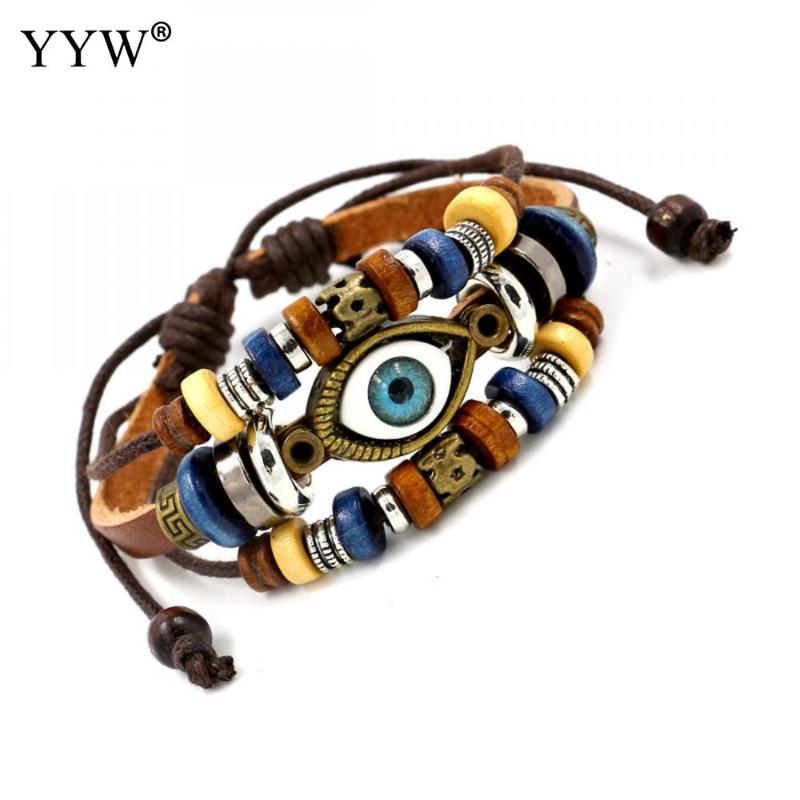 

YYW men women bracelet New Bohemian Tibetan Leather Bracelet Punk Cotton Cord Wood Evil Eye Bead Bangles Boho Jewelry 2020