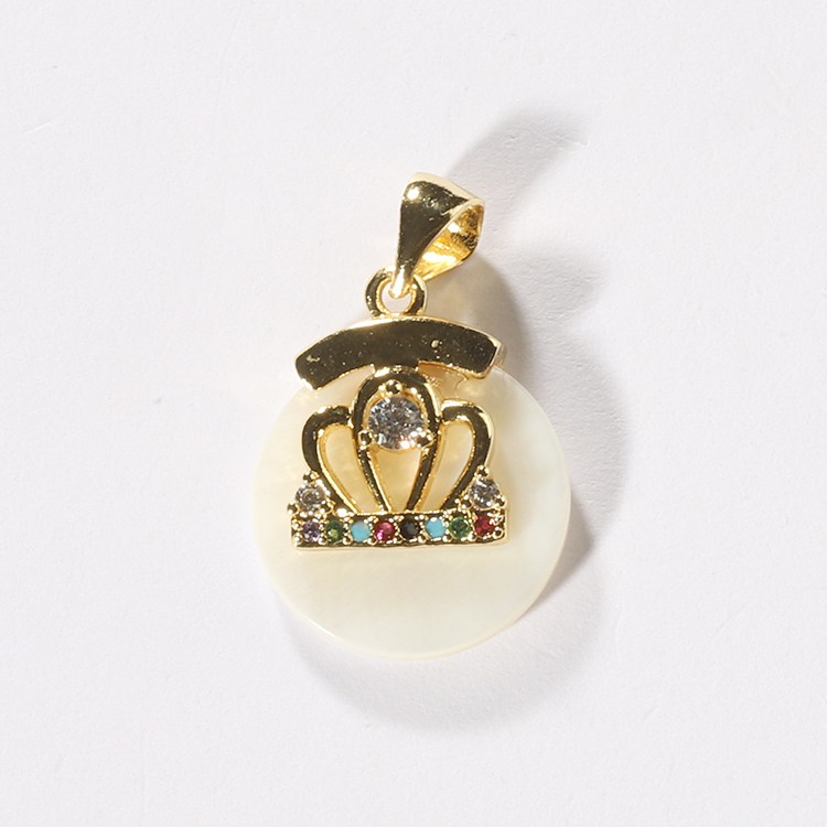 

NEW Design Round Mother Of Pearl Shell Pendant With Mix Color CZ Micro Pave Crown Charms For DIY Jewelry Making Necklace