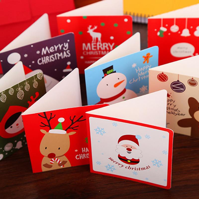 

12 Creative Cartoon Merry Christmas Mini Blessing Blank Greeting Card Santa Claus Deer Postcard Kids New Year Party Gift Card