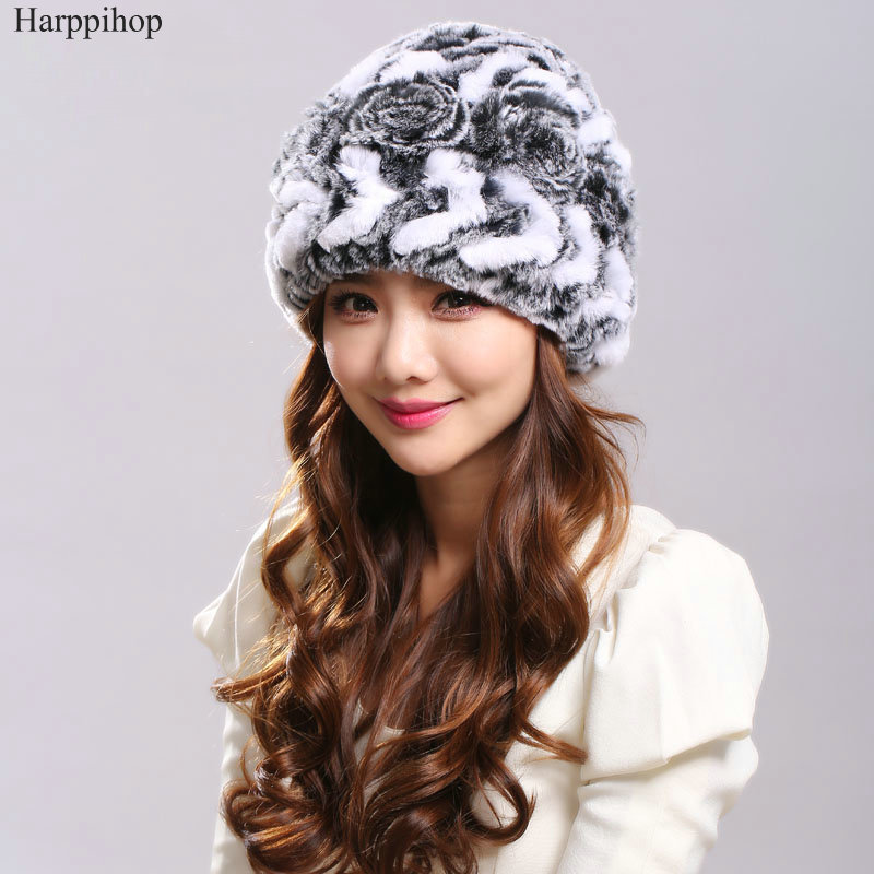 

2020 Hot fur hat female knitted 100% natural rex fur winter hat wholesale and retail Lady beanie