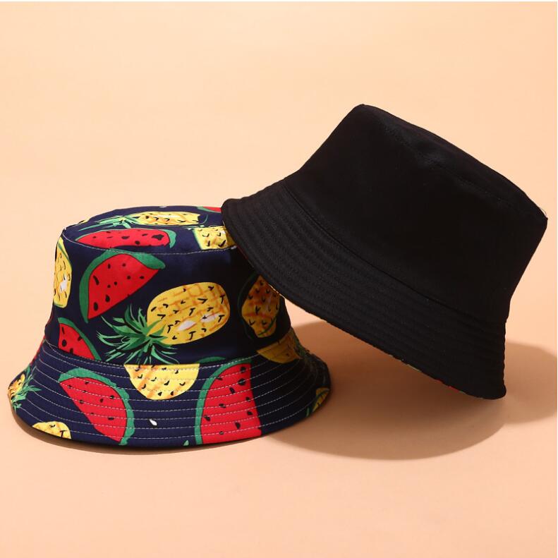 

2020 Two Side Reversible Fruit Cherry bucket hat for men women fisherman hat panama bob summer pineapple,watermelon,lemon, White lemon