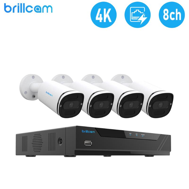 

Brillcam 4K Security Camera System 8MP 8ch PoE NVR Recorder & 4pcs 4K PoE IP Cameras for 24/7 Recording