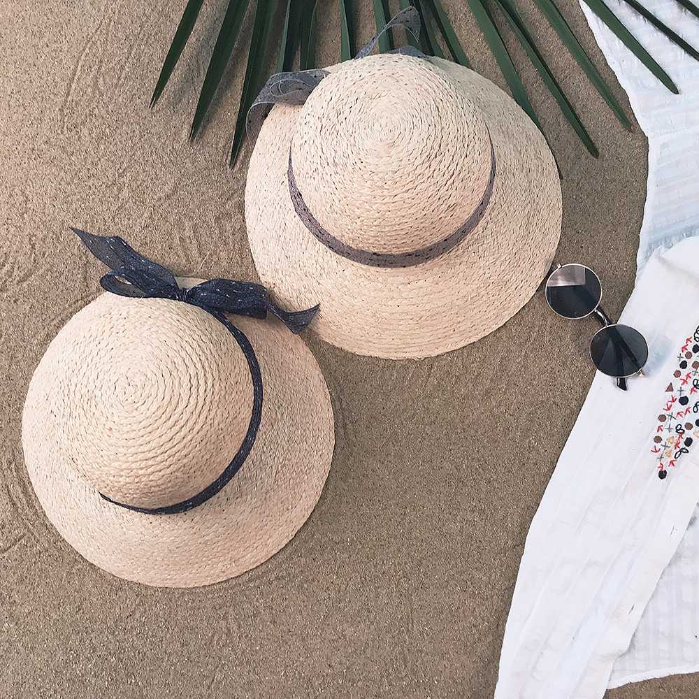 

100% Raffia Women Sun Hat Lady Summer Dome Beach Sun Sunbonnet Bucket Hats With Fashion Bowknot Dropshipping Size 56-58CM, Dark gray
