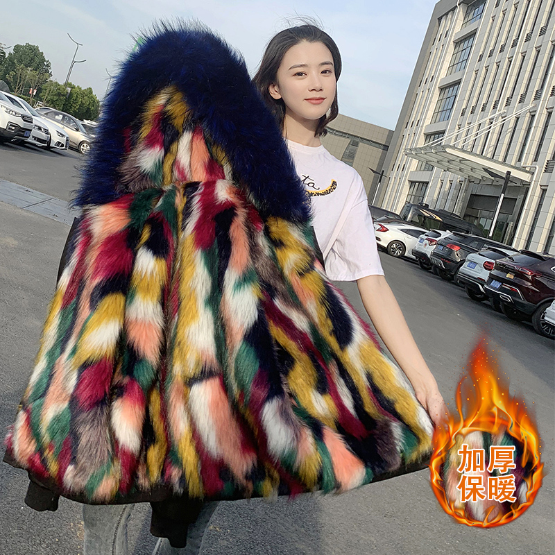 

female brief paragraph hooded fur coat of new fund of 2020 autumn winters is maomao bladder wool imitation leather, Red