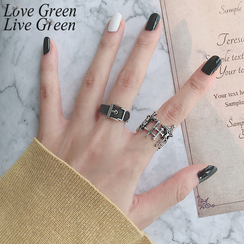 

Retro Belt Buckle Rings For Women Cross Index Finger Old Fashion Personality Opening Simple Luxuri Design Fashion Ring