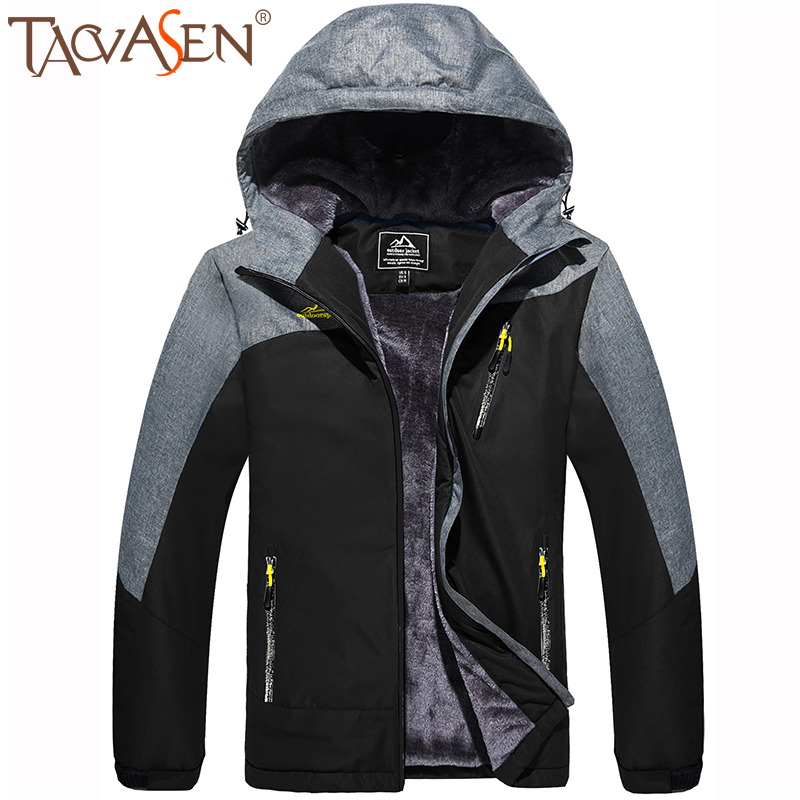 

TACVASEN Winter Outdoor Jacket Men Thicken Cotton Hiking Camping Parka Jacket Thermal Windproof Mountain Snow Coat Hoodie, Black