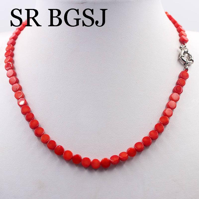 

Chokers Free Ship 6mm White Red Pink Coin Shape Sea Bamboo Natural Coral Beads Jewelry Chocker Necklace Strand 17.5"