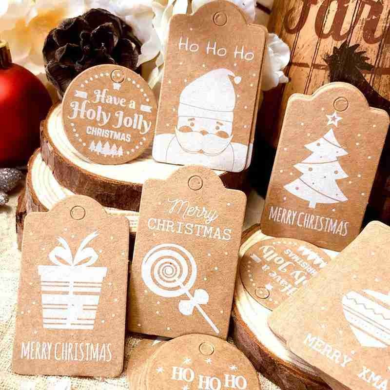 

50pcs Christmas Kraft Paper Gift Tags Label Xmas Gift For Party DIY Merry Christmas Price Label Box Hanging Tag Garment Tag