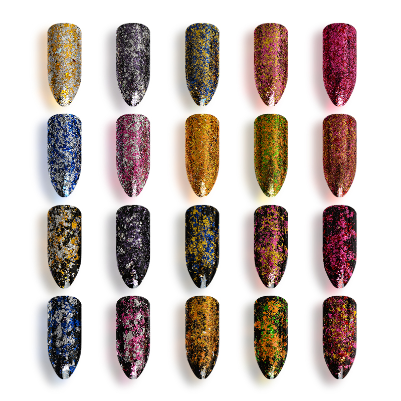 

Magic Mirror Chameleon Glitter Nail Flakes Sequins Powder Gold Silver Red Irregular Paillette Manicure Nail Decoration Tips, Silver;gold