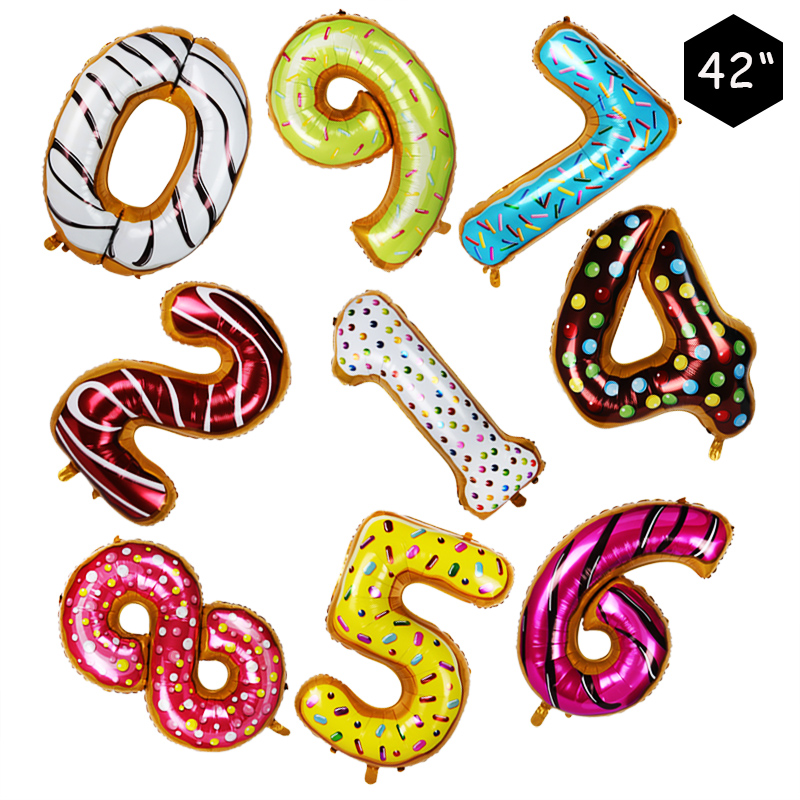 

1pcs 42inch Number Donuts Cake Dessert Print Figure Foil Balloons For Kids Birthday Party Decor Supplies Sweet Number Ballon