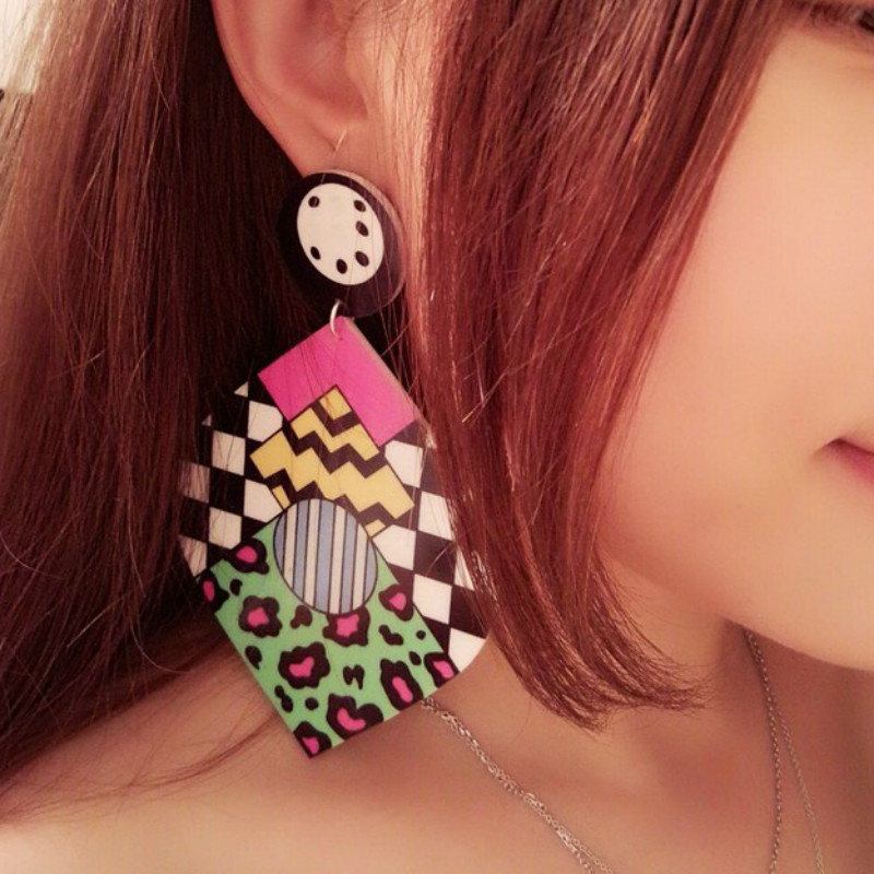 

2020 New Fashion Acrylic Geometric Multicolor Big Pendant Long Square Earrings for Women Hyperbole Print Earring Club