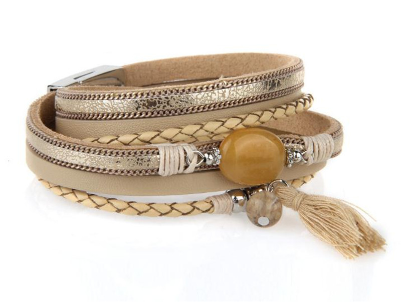 

BRKR-001 Cowhide Bracelets Tassel Armbandjes Dames Genuine Leather Pulsera Cuero Hombre Wrap Bracelet Pearl Star