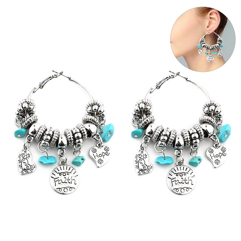 

Dangle & Chandelier Bohemian Vintage Women Heart Letter Blue Stone Golden Drop Earrings Charm Party Jewelry Hook