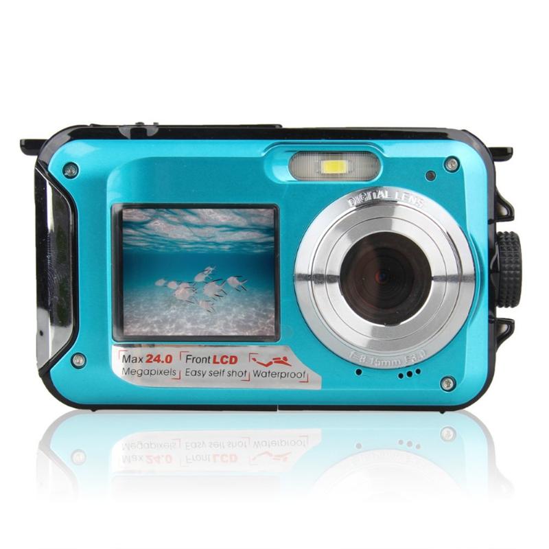 

Double Screen Underwater Camera HD Waterproof Photo Shooting Video Recording Sports Diving LED Flash Digital Video Camera, Blue