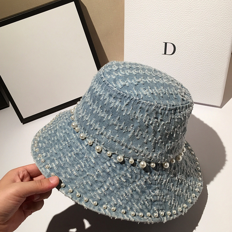 

Luxury New Style Graceful Pearl Fisherman Hat Female Summer Casual All-match Sun Hat Cool Fashion Winter Hats for Women, Blue