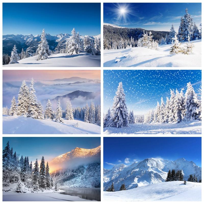 

Laeacco Winter Pine Forest Mountain Snow Sky Natural Scenic Photo Backgrounds Photocall Photography Backdrops For Photo Studio