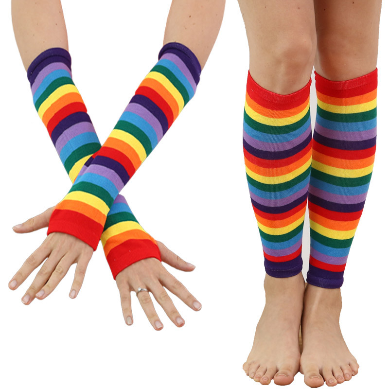 

Cute ladies armband long gloves dance party sleeves colorful cotton dance performance rainbow striped stockings B18