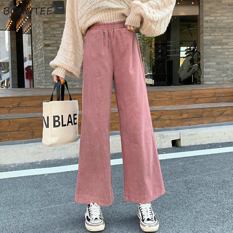 

Pants Women Corduroy Leisure Harajuku Streetwear High Waist Trousers Womens Pink Autumn Winter Slim Pockets Novelty Hot Sale Ins, Brown