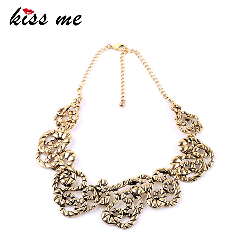 

KISS ME Antique Gold Color Hollowed Geometric Vintage Necklaces for Women Exaggerated Short Maxi Choker Necklace Brand Jewelry