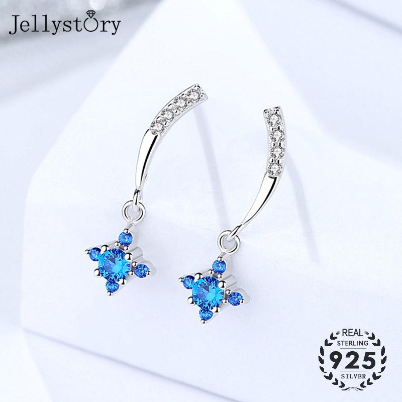 

Jellystory trendy earrings 925 sterling silver with sapphire gemstone drop earrings jewelry for women wedding promise party gift