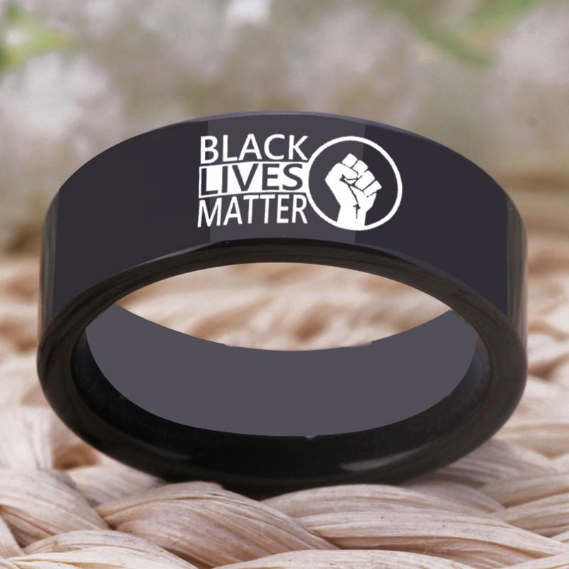 

Black Lives Matter History Civil Rights BLM Design Ring Black Tungsten Ring Men's Classic Gift Free
