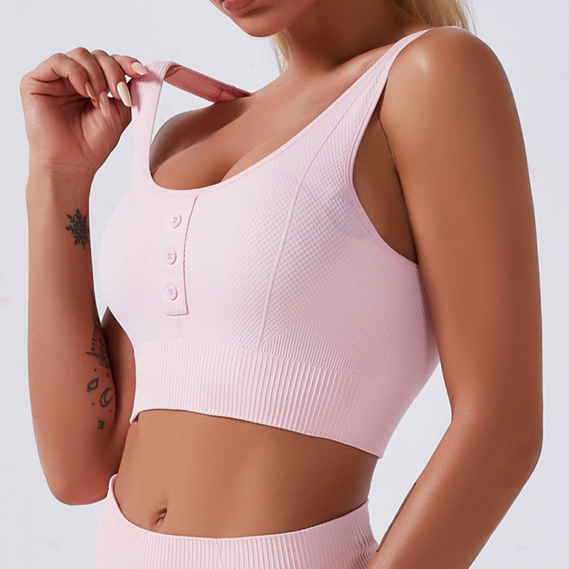 

Women Seamless Buttons Padded Strappy Back Sport Bra Push Up Fitness Sports Bras Nylon Yoga Tops Activewear Workout Clothes Wome, Red