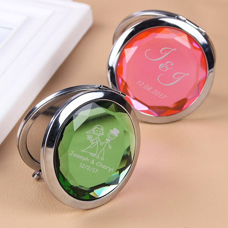 

Personalized Name Pocket Cosmetic Mirror Wedding Favor Engraved Crystal Compact Makeup Mirror Wedding Souvenir Custom Gift 50pcs