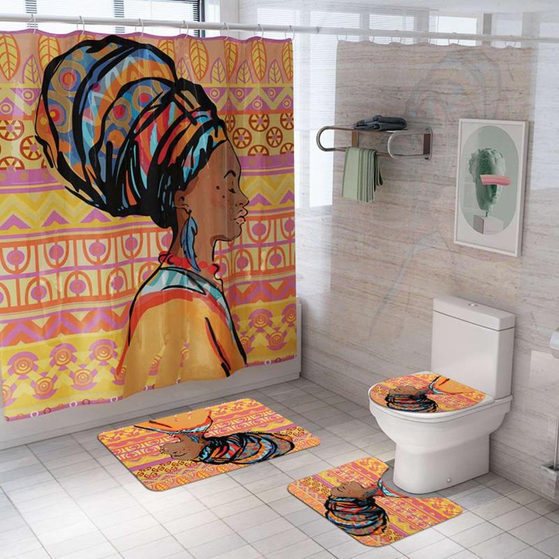 

4PCS Bathroom Waterproof Bath Mat Set Unique Design Shower Curtain Non-Slip Mats Bath Carpets Bathroom Decor