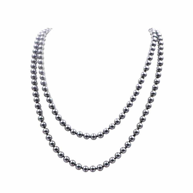 

Long Chain Necklace Dark Gray Round Simulated Glass Pearl Beads Necklaces Faux Matte Pearls Shell Multilayer Necklaces 56" A944
