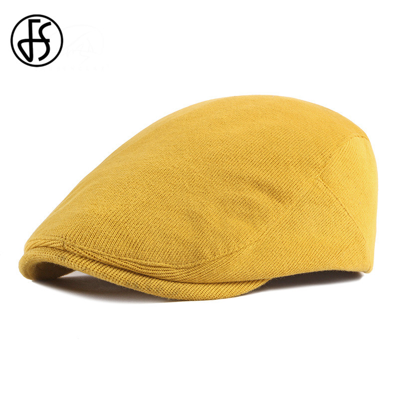 

FS Candy Colors Berets Hats Autumn Winter Newsboy Cap For Men Women Knitting Flat Caps Fashion Beret Gatsby Peaked Ivy Duckbill, Black beret