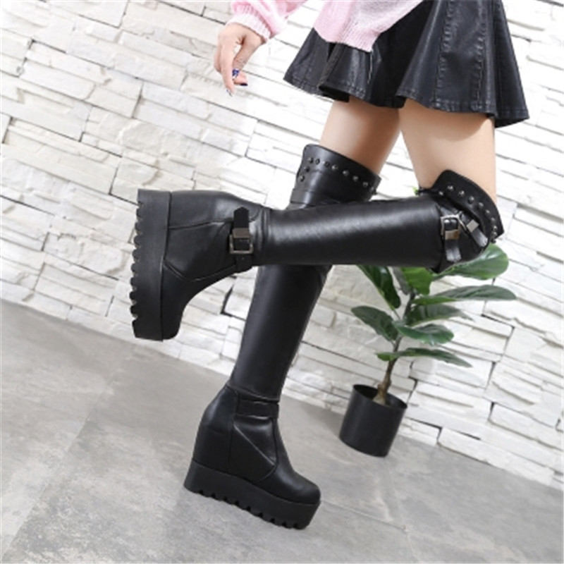 

Winter Fashion Rivets Over The Knee Boots Women Cool Metal Decoration Long Boots Fashion Thick Sole High botas mujer Black, 8.5cm black