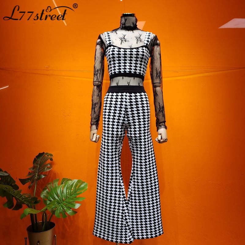 

Take Care of the Daily Street! Age-Reducing Houndstooth Knitted Jacquard Sling Wrap-around Wide-Leg Knitted Trousers Casual Suit, A set
