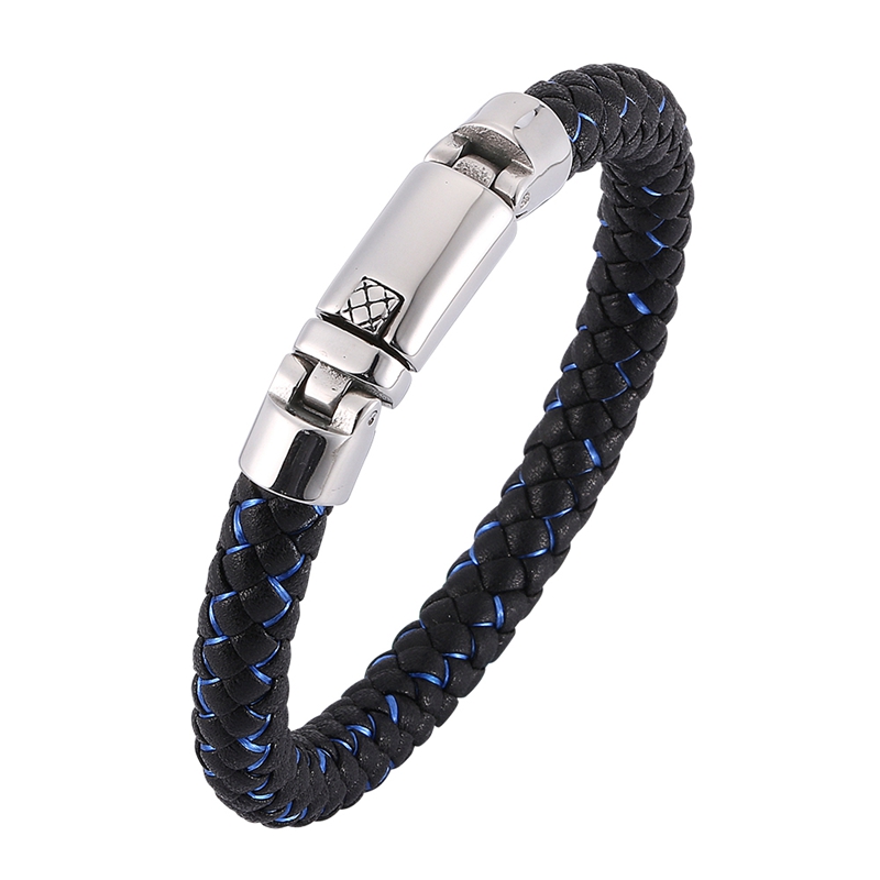 

Men Jewelry Braided Leather Bracelet Male Exquisite Stainless Steel Clasp Trendy Mens Bracelets Punk Bangles C0365