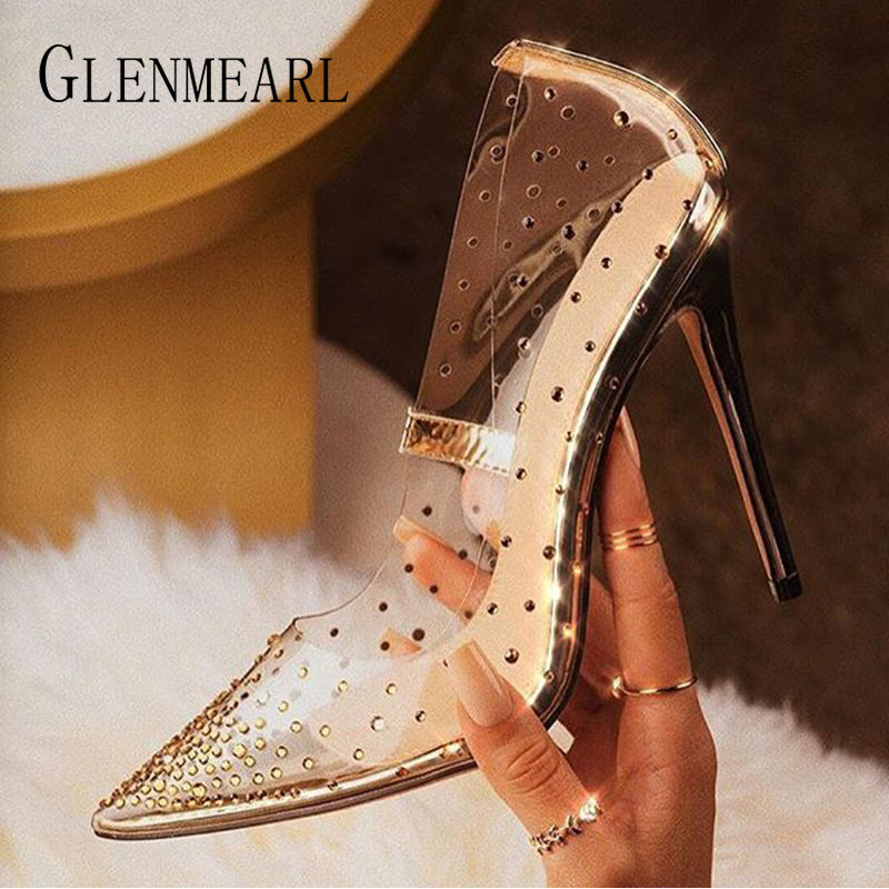

High Heels For Women Summer Sexy Shoes Transparent Jelly Pumps Diamond Point Toe Thin High Heels Fashion Party Shoes New Arrival, White